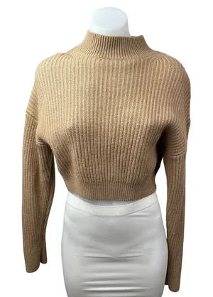 Aritzia Babaton 100% Wool Guell Women's Brown Ribbed Sweatshirt Sweater Top Sz S thumbnail 1