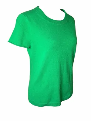 J. Crew 100% Cashmere Short Sleeve Sweater Top Kelly Green Size Small Crewneck thumbnail 10