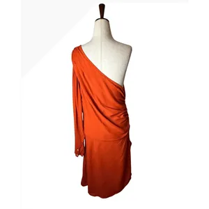 Rue Stiic Aubrey Mini Dress Women Medium Orange One Shoulder Ruched Anthro thumbnail 3
