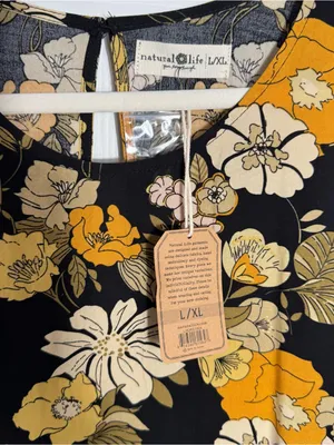 Natural Life Floral‎ Maxi Dress Black Yellow Sleeveless Pockets L/XL thumbnail 6