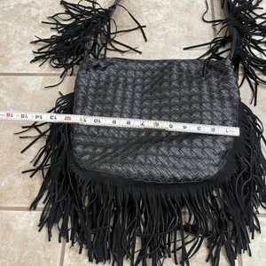 Faux Suede Fringe Rhinestone black Shoulder Bag boho tassels purse tote‎ thumbnail 6