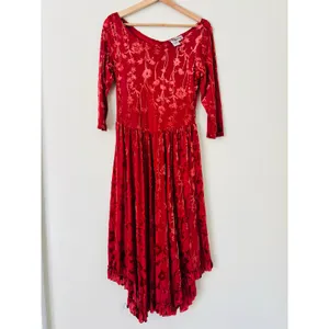 Rod's Western Dusty Red Fields Velvet‎ Lace Tiered Women’s Dress Medium Cowgirl thumbnail 3