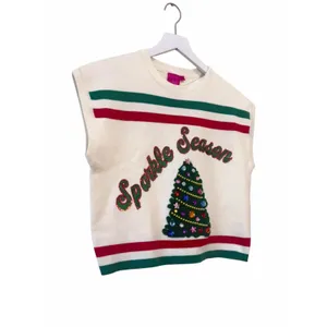 NWT Queen of Sparkle Sparkle Season Christmas Tree Sweater Vest Cream XS thumbnail 3