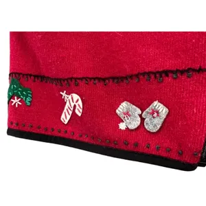 Woolrich Sweater Vest Womens Medium Red 100% Lambswool‎ Holiday Christmas Zip Up thumbnail 5