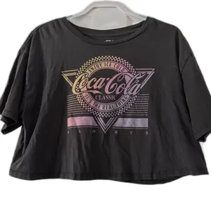 Coca Cola Womens XL Cropped Graphic T Shirt Black Retro Logo Tee thumbnail 1