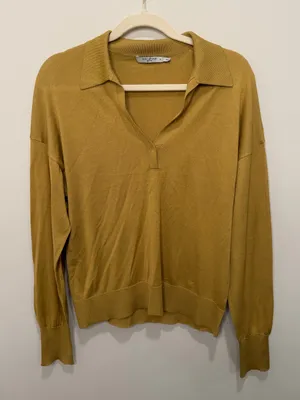 M.M. LaFleur Leo Pullover 100% Silk Jersey Polo Sweater‎ Mustard Size Medium thumbnail 1