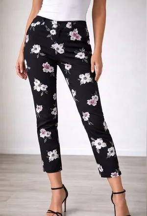 Banana Republic Black Floral Cropped Ponte Pants thumbnail 1