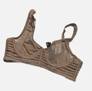 Victoria's Secret Bra Women 32B Tan Mesh Cage Strappy Unlined Plunge Lingerie thumbnail 1