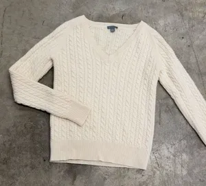 Ann Taylor 100% Cashmere Yellow Cable Knit V-Neck Sweater XS thumbnail 1