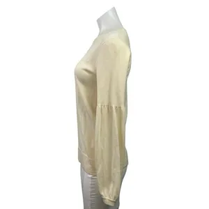 Club Monaco Cream 100% Wool Knit Long Balloon Sleeve Crew Neck Sweater Top Sz S thumbnail 2