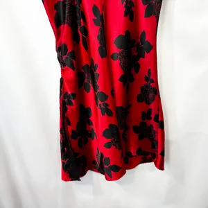Satin Gown Medium Nightgown Slip Nightie Babydoll Red Black Rose Lace Trim‎ 1810 thumbnail 8