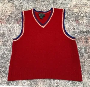 Vintage Y2K Abercrombie & Fitch Wool Sweater‎ Vest Red Collegiate Preppy thumbnail 1