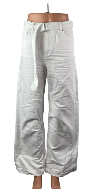 Zara Women's White High Waisted Belted Wide Leg Baggy Palazzo Denim Jeans Size 4 thumbnail 1