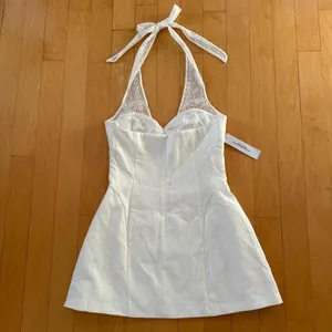 Princess Polly Josanna white halter mini dress with lace strap detail thumbnail 3