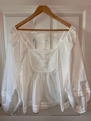 Boho-Chic Cottage Babydoll Peasant Top w/Puff Sleeves Pintuck Buttons Fairycore Sz S Ivory Cotton thumbnail 5