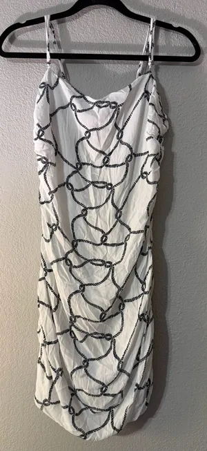 NWOT WeWoreWhat Ronnie White Mini Dress with Black Rope Print thumbnail 1