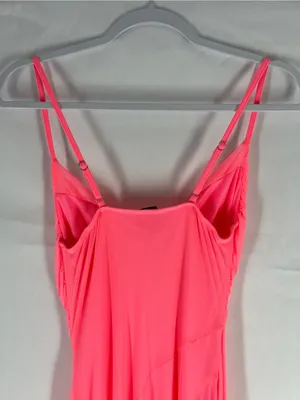 Haute Monde Neon Pink Draped Mesh Asymmetrical Maxi Dress Size S thumbnail 9