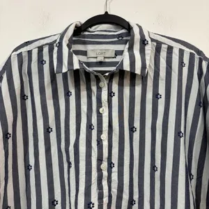 LOFT Clip Henley Dolman Striped Everyday Button Up Tunic Blouse Large Embroidery thumbnail 4