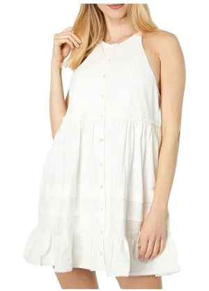 Free People Adella Mini Dress Womens Small Ivory White Boho‎ Open Back Button thumbnail 1