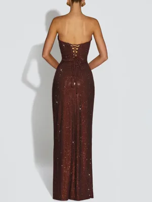 Babyboo Mirabella Maxi Dress in Plum Brown Embellished Rhinestone Size XXL thumbnail 4