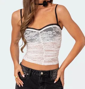 Edikted Eleanor Bra Detail Sheer Lace Top thumbnail 1