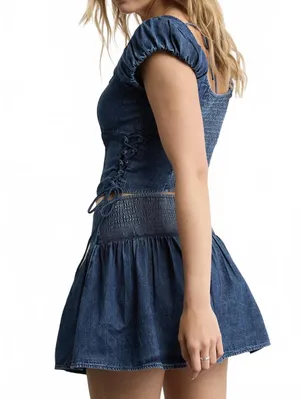 AE High-Waisted Dipped-Waist Mini Skirt American Eagle NWT Dark Wash XL thumbnail 2