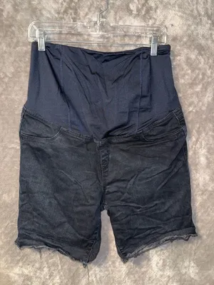Isabel Maternity by Ingrid & Isabel Black Denim Bermuda Maternity Shorts Raw Hem thumbnail 3