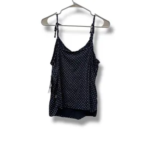 Eddie Bauer NWT Gatecheck Tie Strap Tank Top Women's Medium Navy Polka‎ Dot thumbnail 2