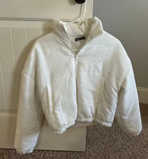 SheIn White Corduroy Puffer Jacket thumbnail 1