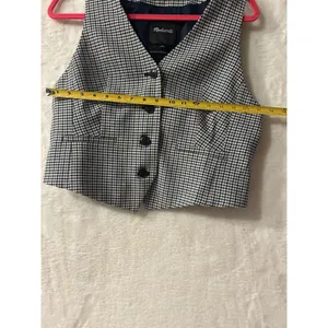 Madewell Italian Fabric Plaid Button Front Vest Navy Black‎ White Size 8 thumbnail 9