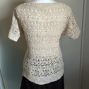 If It Were Me Vintage Cottagecore Open Knit Short Sleeve Boatneck Sweater thumbnail 5
