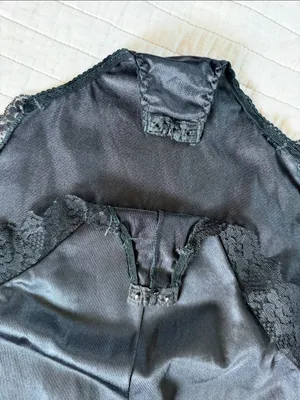 Bestform Vtg 80’s 36 black lace trim nylon lingerie bodysuit whimsy goth thumbnail 6