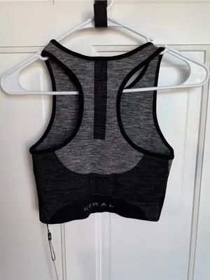 KORAL Seamless Racerback Crop Sports‎ Bra Gray Black NWT Size S thumbnail 2