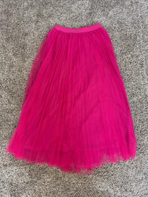 Women's Hot Pink Tulle Midi Skirt thumbnail 1