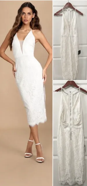Lulus Romantic Message White Lace Midi Dress XS Bridal Shower Wedding NWT thumbnail 2