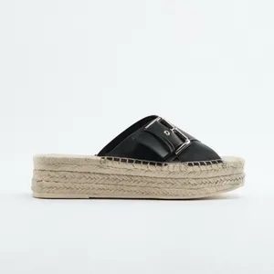 Zara Black Leather Espadrille JUTE WEDGE SANDALS thumbnail 8