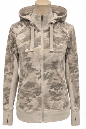 Athleta Camo Full Zip Hoodie Jacket Size Medium Thumbholes thumbnail 1