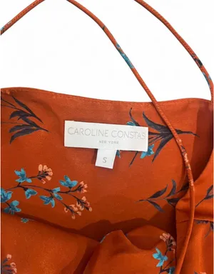 Caroline Constas Silk Cape Top Burnt Orange Floral Print Twist Tank Top Small thumbnail 6