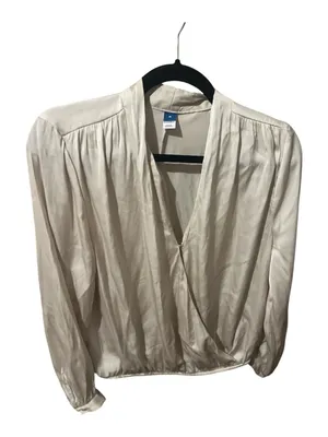 Old Navy Satin Wrap Blouse – Size M Satin Surplice Long-Sleeve Top in Cream thumbnail 2