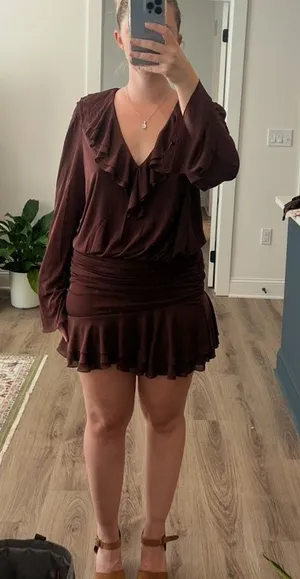 Zara Dark Brown Ruffle Mini Dress thumbnail 1