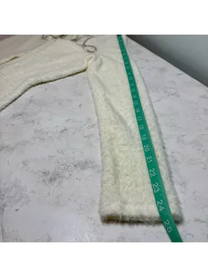 Women's White Fuzzy Cardigan Size M Silver Rhinestone Sparkle Bow Tie thumbnail 5