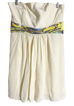 Tibi Ivory Cream Strapless Sleeveless Sequined Waist Mini Dress Size 12 thumbnail 1