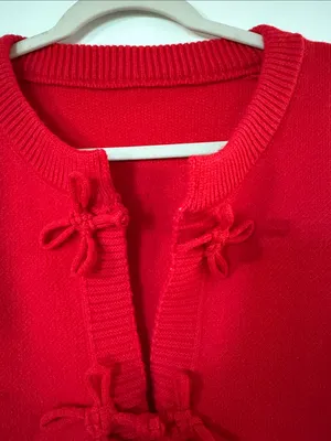 Classic Red Bow-Tie Front Cardigan Sweater thumbnail 4