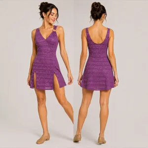 Vintage Y2K Kelle Purple Rhinestone Dance Costume Dress Adult Medium Made in USA thumbnail 2