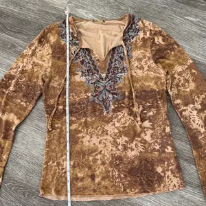 Y2K vintage boho western Gypsy fairy bell sleeve top brown tan small thumbnail 5