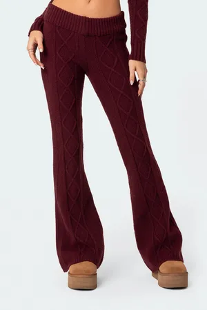 Edikted Cable Knit Sweater Pants Dark Red thumbnail 1