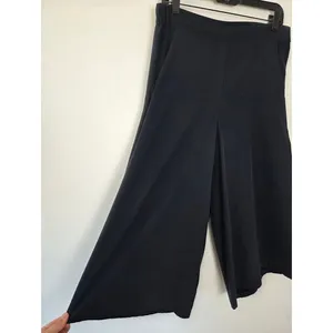 Elaine Kim 100% Silk Wide Leg Cropped Pants Lightweight Navy Blue Pull On Large thumbnail 2