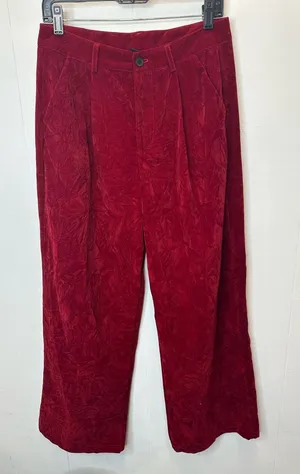 Cider Large Women’s Deep Red Crushed Velvet Pleated Trousers Pants thumbnail 1
