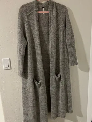 Grey knit long cardigan thumbnail 1