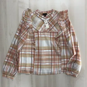 nwt ANTHROPOLOGIE current air ruffle plaid blouse top event work L thumbnail 3